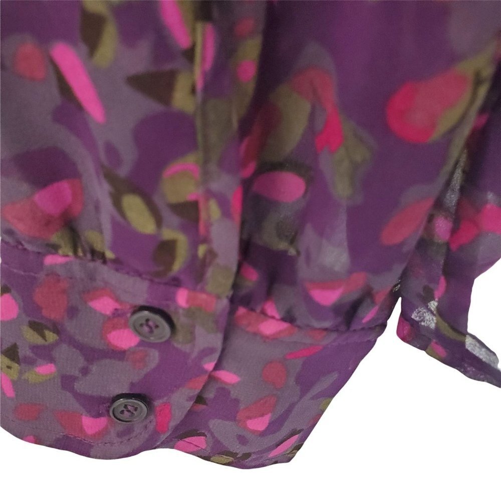 Jessica Art Deco Abstract Pattern Ruffle  Front Button Down Blouse - Picture 3 of 11